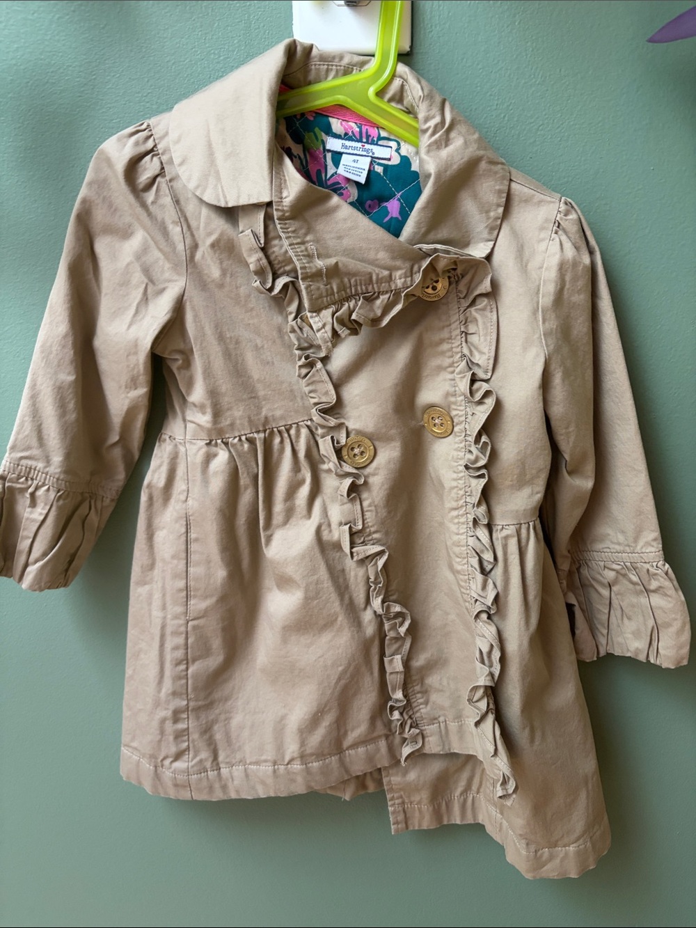 Hartstrings Tan Ruffle-Front Trench Coat - Picture 2 of 4
